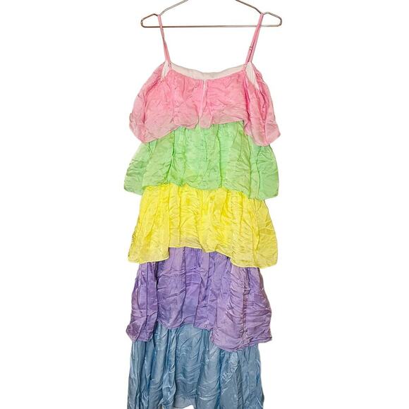 Olivia Ruben Cici Rainbow Multicolor Sleeveless Tiered Maxi Dress Size 8 - Picture 3 of 16